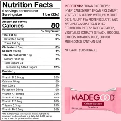 Madegood Strawberry Crispy Squares, 0.78 oz, 6/Box, 6 Boxes/Pack (307-00428)