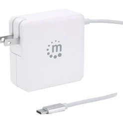Manhattan Power Delivery Wall Charger with Built-in USB-C Cable, 60-Watts, White, (180245)
