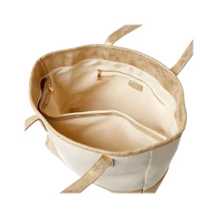 Martha Stewart Deluxe Beige/Gold Canvas/Faux Leather Tote, Medium (MS106C)