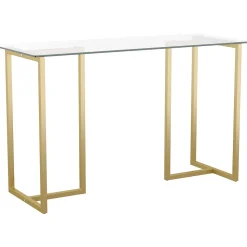 Martha Stewart Eli 47"W Glass/Steel Home Office Desk, Clear/Polished Brass (XUDK1GLD)