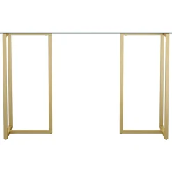 Martha Stewart Eli 47"W Glass/Steel Home Office Desk, Clear/Polished Brass (XUDK1GLD)