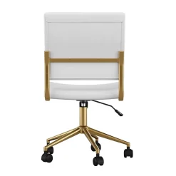 Martha Stewart Ivy Armless Faux Leather Swivel Office Chair, White/Polished Brass (CH2209211WHGLD)