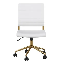 Martha Stewart Ivy Armless Faux Leather Swivel Office Chair, White/Polished Brass (CH2209211WHGLD)