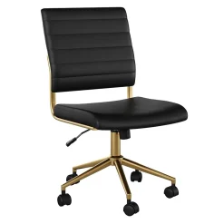 Martha Stewart Ivy Armless Faux Leather Swivel Office Chair, Black/Polished Brass (CH2209211BKGLD)