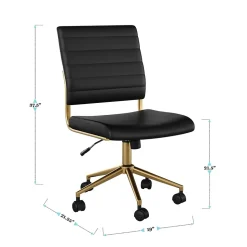 Martha Stewart Ivy Armless Faux Leather Swivel Office Chair, Black/Polished Brass (CH2209211BKGLD)