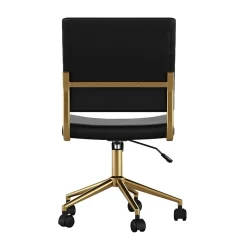 Martha Stewart Ivy Armless Faux Leather Swivel Office Chair, Black/Polished Brass (CH2209211BKGLD)