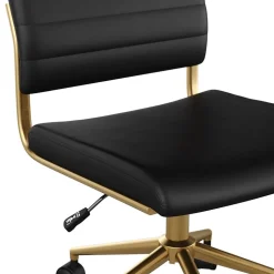 Martha Stewart Ivy Armless Faux Leather Swivel Office Chair, Black/Polished Brass (CH2209211BKGLD)