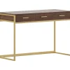 Martha Stewart Ollie 47"W Home Office Desk with 3 Drawers, Walnut/Polished Brass (ZGZP028BRGLD)
