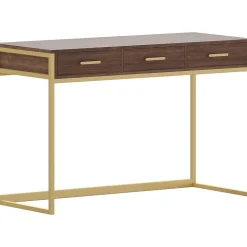 Martha Stewart Ollie 47"W Home Office Desk with 3 Drawers, Walnut/Polished Brass (ZGZP028BRGLD)