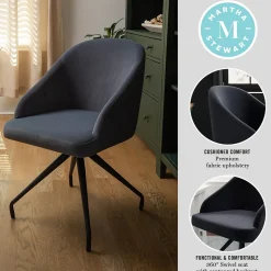 Martha Stewart Sora Fabric Swivel Stationary Office Chair, Gray/Oil Rubbed Bronze (CH222119GYBK)