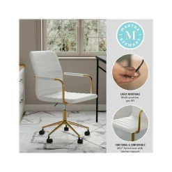 Martha Stewart Taytum Ergonomic Faux Leather Swivel Office Chair, White (CH142370WHGLD)