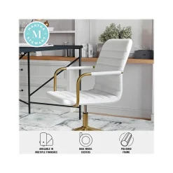 Martha Stewart Taytum Ergonomic Faux Leather Swivel Office Chair, White (CH142370WHGLD)