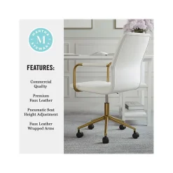 Martha Stewart Taytum Ergonomic Faux Leather Swivel Office Chair, White (CH142370WHGLD)