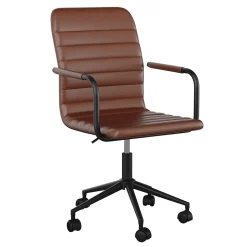 Martha Stewart Taytum Faux Leather Swivel Office Chair, Saddle Brown/Oil Rubbed Bronze (CH142370BRBK)