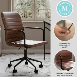 Martha Stewart Taytum Faux Leather Swivel Office Chair, Saddle Brown/Oil Rubbed Bronze (CH142370BRBK)