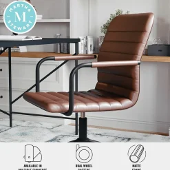 Martha Stewart Taytum Faux Leather Swivel Office Chair, Saddle Brown/Oil Rubbed Bronze (CH142370BRBK)