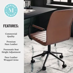 Martha Stewart Taytum Faux Leather Swivel Office Chair, Saddle Brown/Oil Rubbed Bronze (CH142370BRBK)