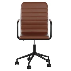 Martha Stewart Taytum Faux Leather Swivel Office Chair, Saddle Brown/Oil Rubbed Bronze (CH142370BRBK)