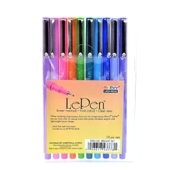 Marvy Uchida Le Pen Felt Pen, Fine Point, Assorted Ink, 10 Pack (17897)