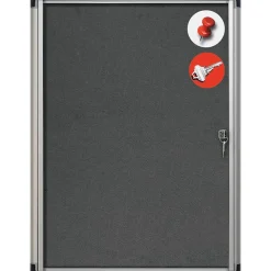 MasterVision® Slim-Line Enclosed Fabric Bulletin Board, Gray, 38" X 28" X 1 3/8" (VT630103690)