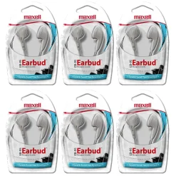 Maxell Budget Stereo Earbuds, White, 6/Pack (MAX190599-6)