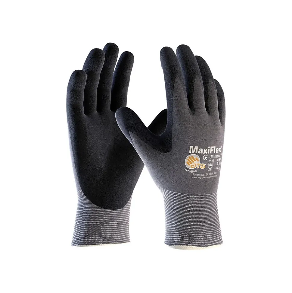 MaxiFlex Endurance Seamless Knit Nylon Glove, Nitrile Coated, Gray/Black, Medium, 12 Pairs (34-844/M)