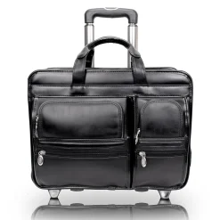 McKlein Clinton P Series Laptop Rolling Briefcase, Black Leather (88445)