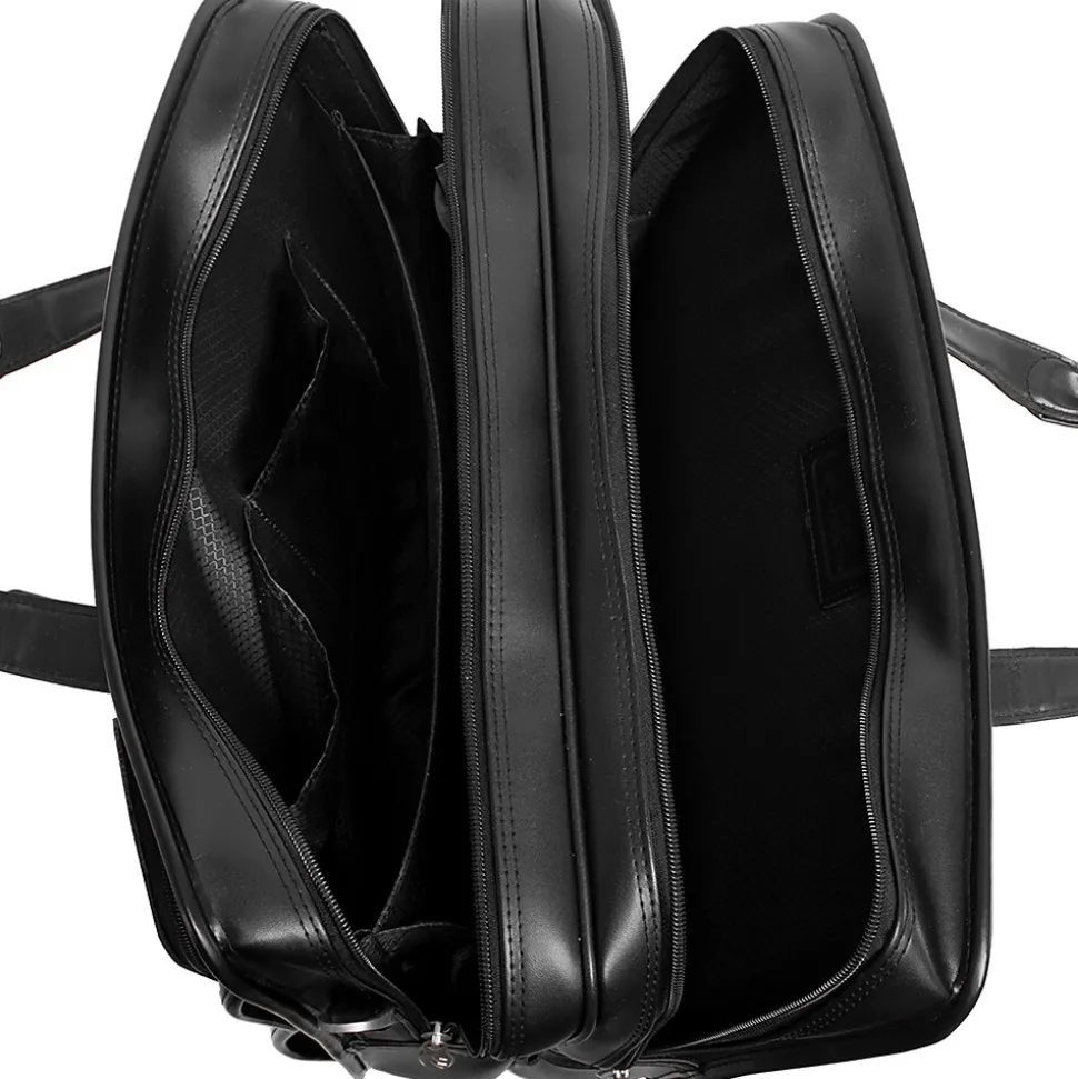 McKlein Clinton P Series Laptop Rolling Briefcase, Black Leather (88445)
