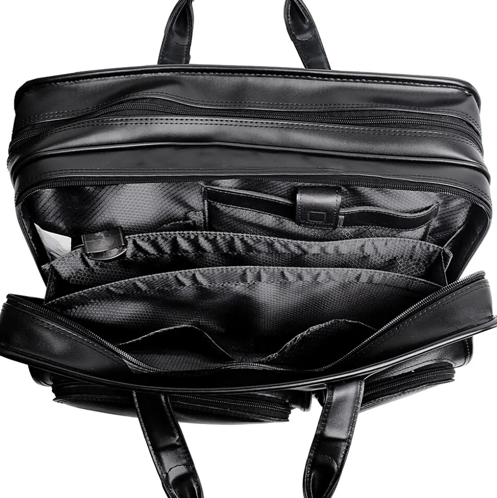 McKlein Clinton P Series Laptop Rolling Briefcase, Black Leather (88445)