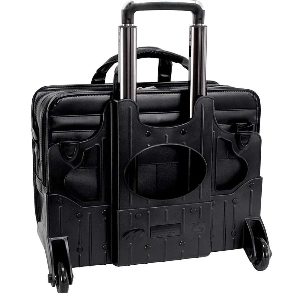 McKlein Clinton P Series Laptop Rolling Briefcase, Black Leather (88445)