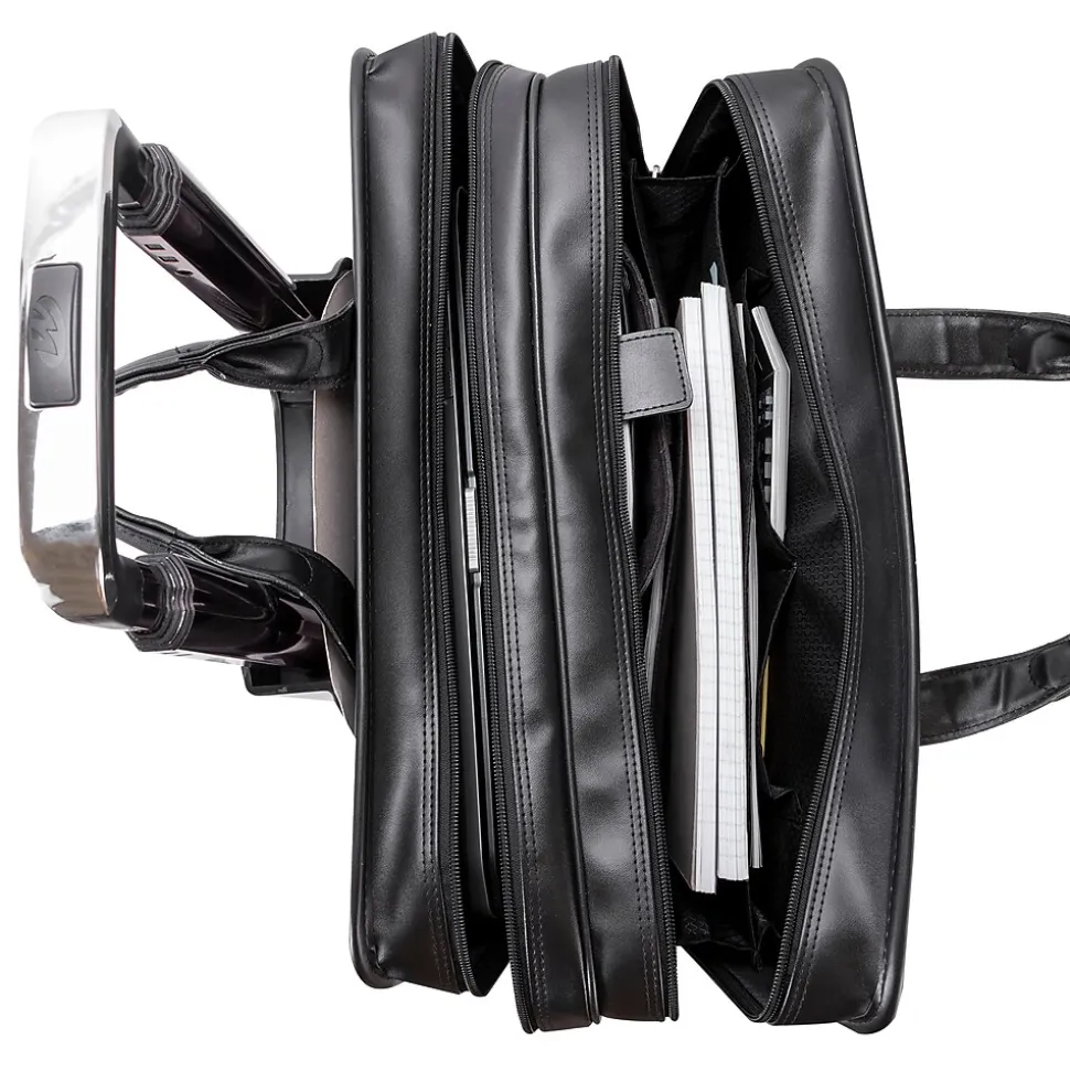 McKlein Clinton P Series Laptop Rolling Briefcase, Black Leather (88445)