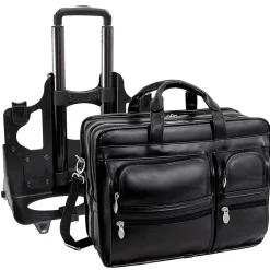 McKlein Clinton P Series Laptop Rolling Briefcase, Black Leather (88445)
