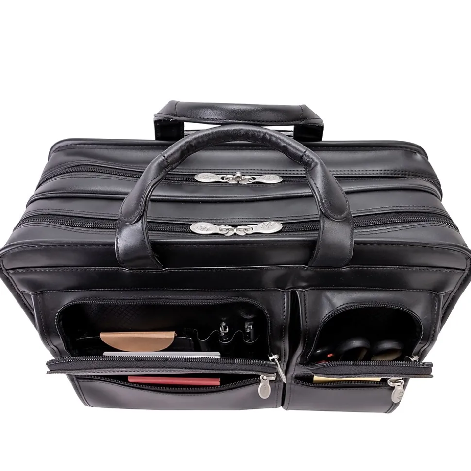 McKlein Clinton P Series Laptop Rolling Briefcase, Black Leather (88445)