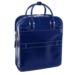 McKlein LA GRANGE W Series Laptop Rolling Briefcase, Navy Genuine Leather (96497)