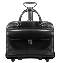 McKlein Lakewood, Checkpoint-Friendly Detachable Wheeled Laptop Briefcase, Top Grain Cowhide Leather, Black (96615)
