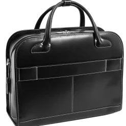 McKlein Lakewood, Checkpoint-Friendly Detachable Wheeled Laptop Briefcase, Top Grain Cowhide Leather, Black (96615)