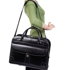 McKlein Lakewood, Checkpoint-Friendly Detachable Wheeled Laptop Briefcase, Top Grain Cowhide Leather, Black (96615)