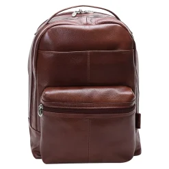 Mcklein Leather Dual Compartment Laptop Backpack, Parker, Pebble Grain Calfskin Leather, Brown (88554)