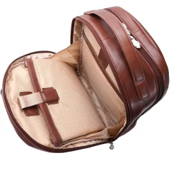 Mcklein Leather Dual Compartment Laptop Backpack, Parker, Pebble Grain Calfskin Leather, Brown (88554)