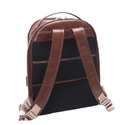 Mcklein Leather Dual Compartment Laptop Backpack, Parker, Pebble Grain Calfskin Leather, Brown (88554)