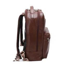 Mcklein Leather Dual Compartment Laptop Backpack, Parker, Pebble Grain Calfskin Leather, Brown (88554)