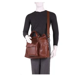 Mcklein Leather Roll Top Laptop Briefcase, Edgefield, Pebble Grain Calfskin Leather, Brown (88754)