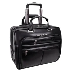 McKlein Limited Edition Laptop Rolling Briefcase, Black Leather (80505C)
