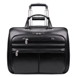 McKlein Limited Edition Laptop Rolling Briefcase, Black Leather (80505C)