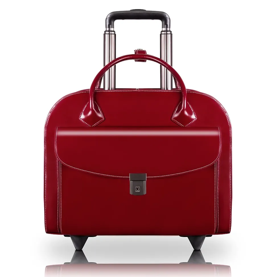 McKlein Limited Edition Laptop Rolling Briefcase, Red Leather (96146A)