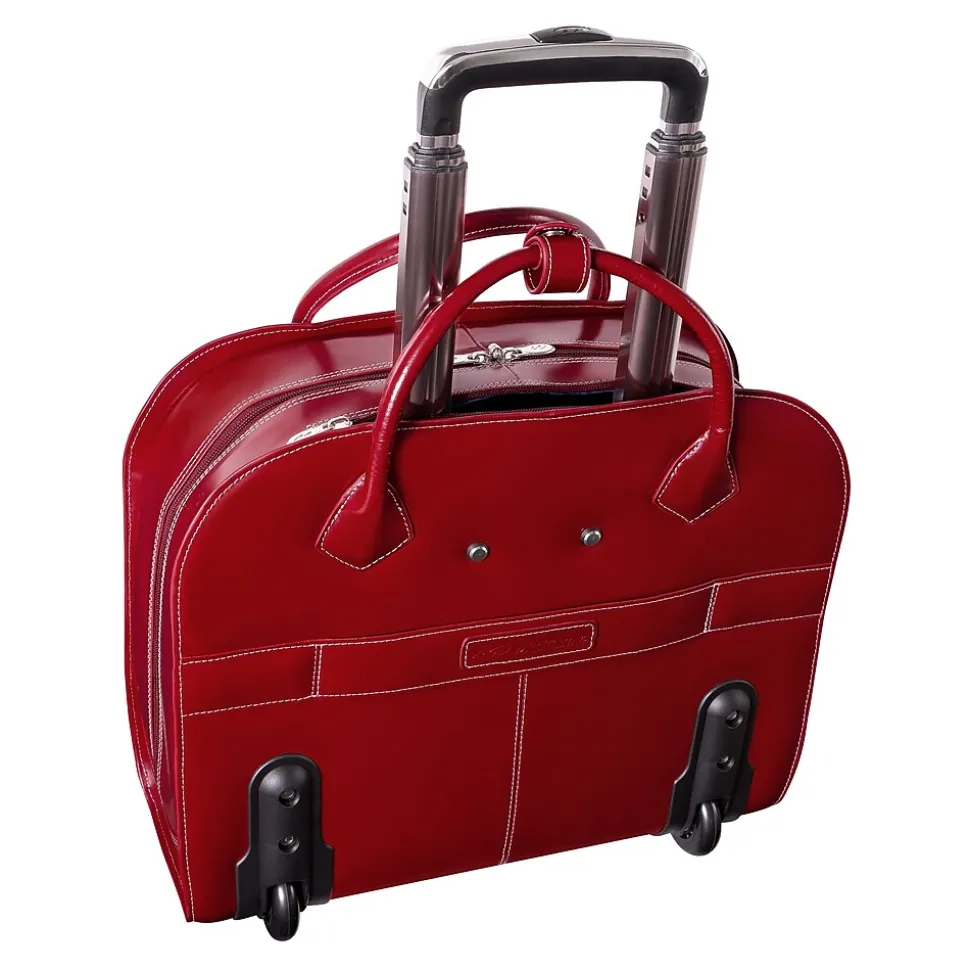 McKlein Limited Edition Laptop Rolling Briefcase, Red Leather (96146A)