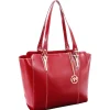 McKlein M Series ALICIA Genuine Leather Ladies' Tote with Tablet Pocket, Red (97516)
