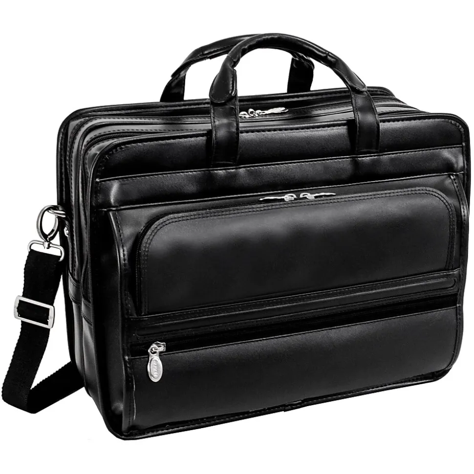 McKlein P Series Laptop Briefcase, Black Leather (86445)