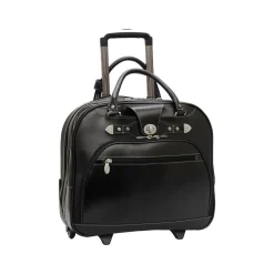 McKlein REDWOOD 15" Leather Rolling Laptop Bag, Black (99695)