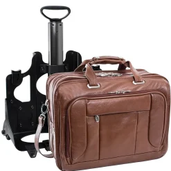 McKlein S Series, WEST TOWN, PebbleGrain Leather, Checkpoint-Friendly Detachable Wheeled Laptop Briefcase, Brown (15704)